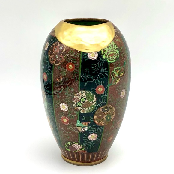 Kintsugi Antique Japanese Cloisonné Vase Meiji Era Goldstone Butterfly Floral - Picture 4 of 17